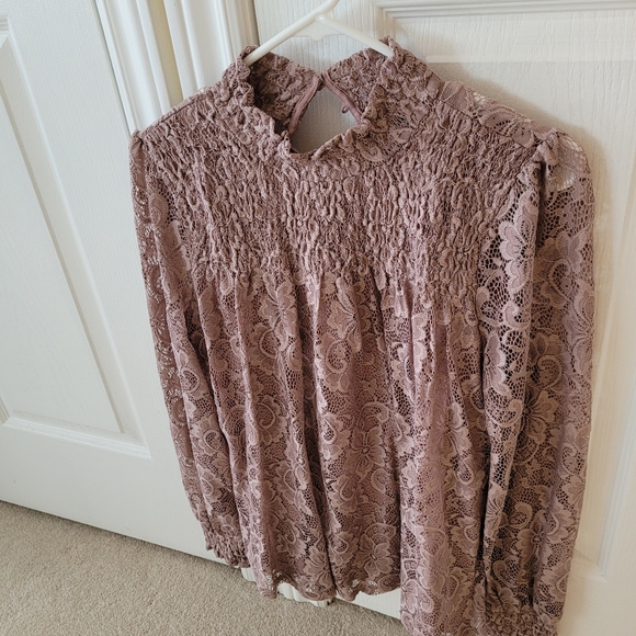 Cable and Gauge lace type high neck top dusky pink - Picture 1 of 3